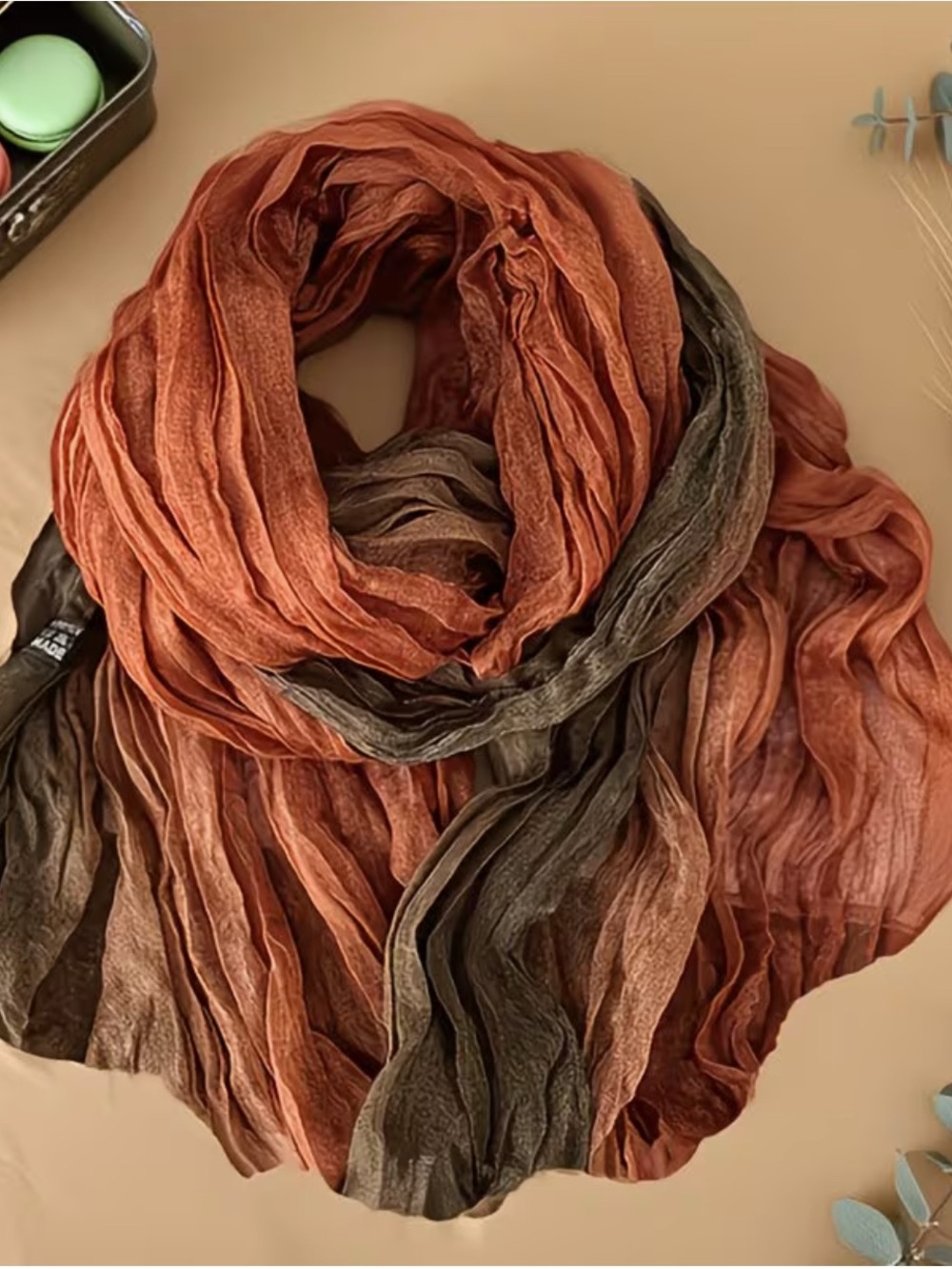 Rust & Coffee Lightweight Crinkle Scarf 68”x29”